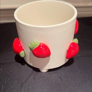 Strawberry Decorated White Ceramic Planter